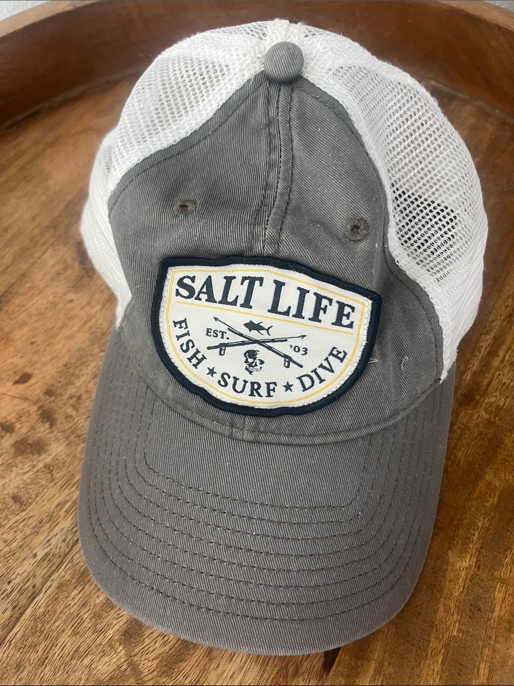 Salt Life Gray and White Mesh Patch Trucker Hat